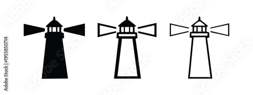 Lighthouse Emitting Beams Icon Set in Solid, Filled Outline, and Outline Styles for Navigation and Guidance