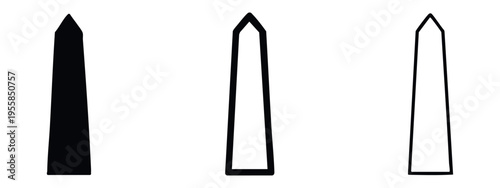 Obelisk Icon Set. Monolithic Pillar Symbols in Solid, Bold, and Thin Outline Styles, Isolated on White.