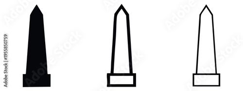 Obelisk with Base Icon Set. Monumental Column Vector Symbols in Solid, Bold, and Thin Outline Styles.