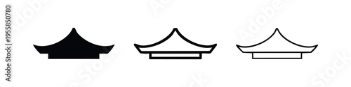 Asian Pagoda Roof Icons. Oriental Architecture Detail Vector Symbols in Various Styles.