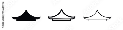 Oriental Roof Style Icons. Asian Temple Top Vector Symbols in Solid, Bold, and Thin Outline.