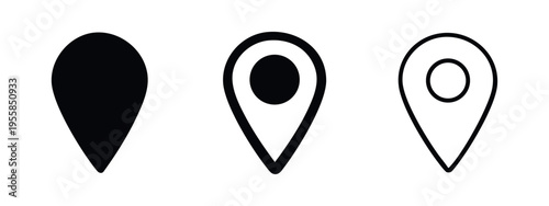 Teardrop Location Pin Icon Set. Simple GPS marker variations for mapping and navigation apps, in solid and outline.