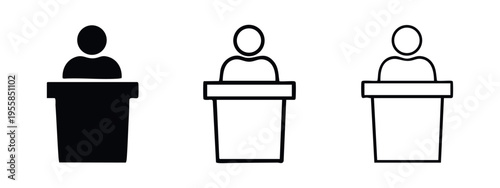 Speaker behind podium icon set for public speaking and presentation