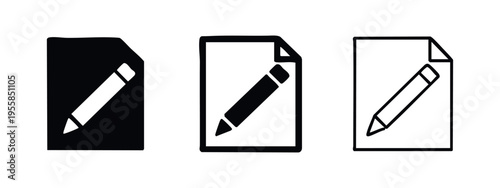 Edit document icon set with pencil, sketchy style