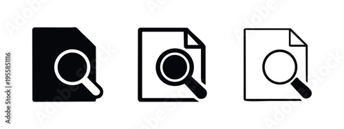Search document icon set with magnifying glass
