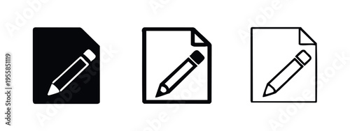 Edit document icon set with pencil