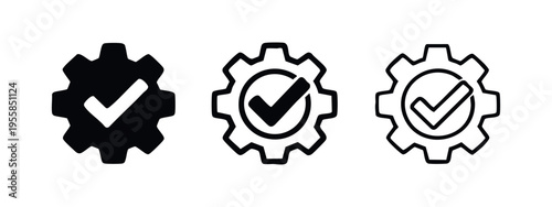 Settings and success icon set with gear and checkmark