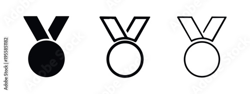 Medal icon set with filled and outline variations for award, victory, and achievement symbols