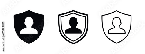 User protection shield icon set, representing account security, privacy, and personal data safety