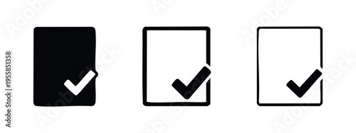 Document with Checkmark Icon Set - Approved File and Task Completion Symbol