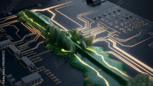 Digital nature landscape on circuit board