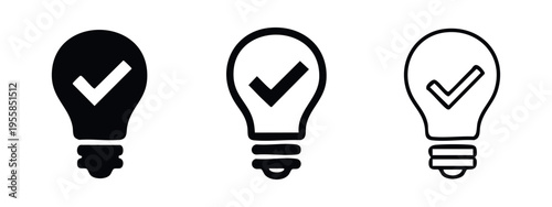Quadro su tela Lightbulb with checkmark idea and solution icon set