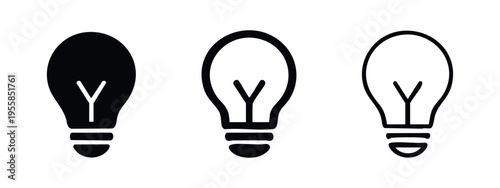 Light bulb with Y filament icon set - Bright idea and solution symbol