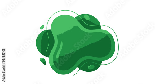 Green abstract shape with swirling lines.