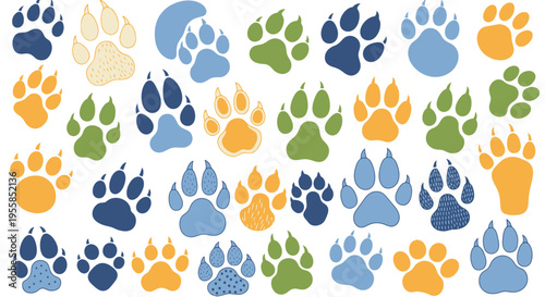 Colorful animal paw prints pattern.