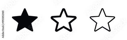 Star icon set in three distinct styles, used for favorites, ratings, quality, or important markers in user interfaces.