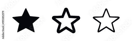 Star icon set in three distinct styles, used for favorites, ratings, quality, or important markers in user interfaces.