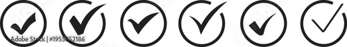 Minimalist tick mark interface icons, digital confirmation and done symbols, professional web design and mobile app illustration.
