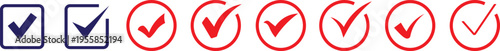 Check mark icon set, professional success and approval symbols, minimalist vector illustration of tick marks.Circle and square. Tick symbol in green color, check mark and red cross icon design and Han