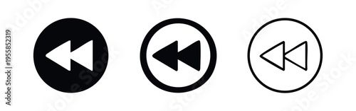 Fast Rewind or Skip Backward Icons. Media player control buttons set for previous track or content.