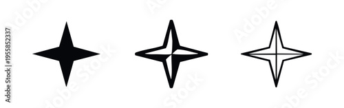 Four Pointed Star Icon Set. Sparkle star vector symbols for ratings, favorites, or decorative elements.