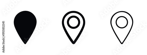 Map Pin Location Icon Set. GPS marker vector symbols for navigation and geographical points.