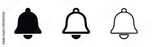 Notification bell icon set, vector illustration of alert or reminder symbols in black and white