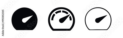 Speedometer or gauge icon set, vector illustration of dashboard or performance symbols in black and white