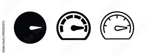 Modern speedometer and gauge icons, vector set for measurement and performance indicators in black and white