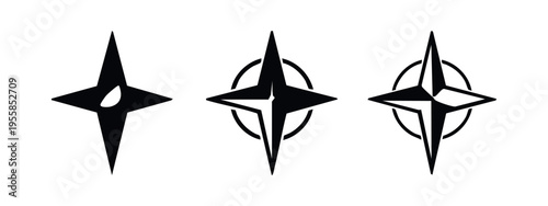 Compass star icon set. Navigation and direction symbol for maps and geographic applications.