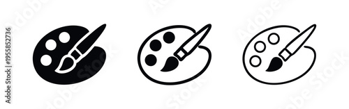 Artist palette and paintbrush icon set. Creative art and design symbol for graphic and web projects.
