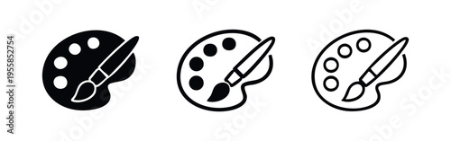 Paint Palette and Brush Icon Set - Artistic Tools for Creative Design and Education