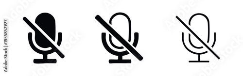 Mute Microphone Icon Set - Audio Off Symbol Collection for Communication, Meetings, and Privacy