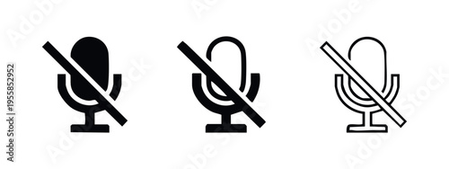 Mute Microphone Icon Set - Audio Off Symbol Collection for Communication, Meetings, and Privacy