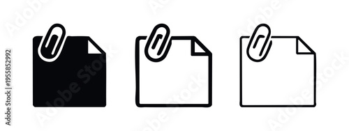 File with Paperclip Icon Set - Attachment Document Symbol Collection for Emails and Records
