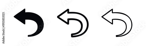 Undo and return arrow icon set. Back and reverse action symbols in various styles.