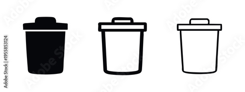 Garbage bin and trash can icon set. Waste and delete symbols in various styles for web and app.