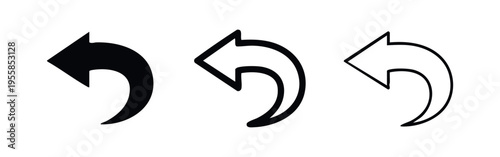 Back and undo arrow icon set. Return and previous action symbols in various styles.