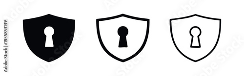Security shield with keyhole icon set. Protection and privacy symbols in various styles.
