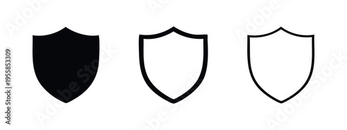 Shield icon set. Security and protection symbol in different styles.