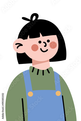 Smiling girl in green overalls flat avatar