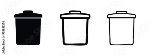 Trash can or recycling bin icon set. Waste container symbol in different styles.