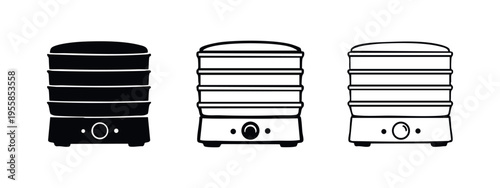 Electric Food Steamer Kitchen Appliance Icon Set