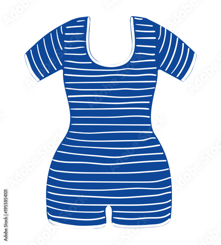 One piece swimsuit, retro striped swimming suit illustration isolated. Woman beachwear, fashion, clothes. Summer holidays, resort, pool, water sport. Flat design, clip art element, hand drawn vector