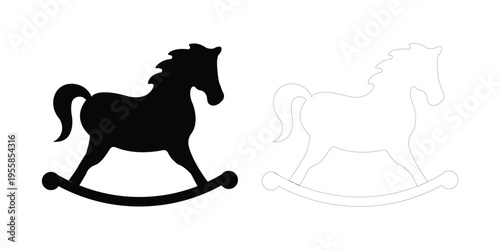 Rocking Horse Vector Icon Toy Silhouette Outline Nursery Kids Childhood Playroom Vintage Wooden Design Symbol