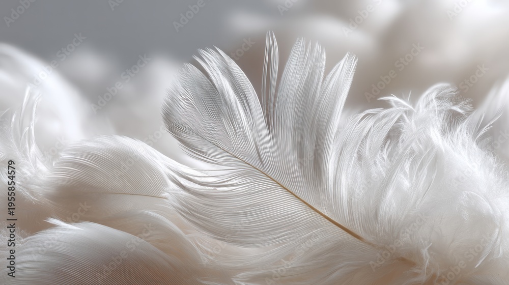Fototapeta premium Close up view of layered white feathers with soft lighting highlighting fine details and texture effects in an abstract setting