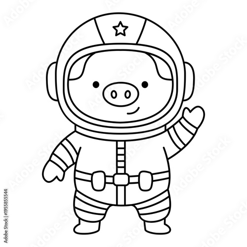 Cute pig who becomes an astronaut. Cute astronaut saying hello
