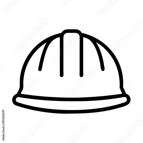 A simple black outline icon of a classic hard hat.