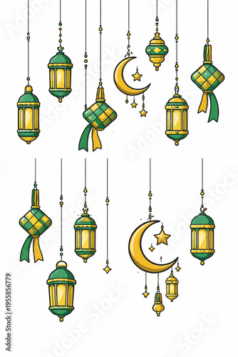 Vector illustration of a set of decoration in muslim in eid al adha