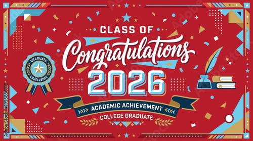 Celebratory Graduation Announcement for the Class of 2026 Featuring Academic Achievement and College Graduation Theme